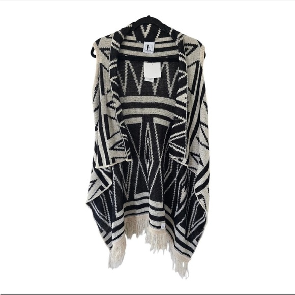 Elan Aztec Cardigan Reversible   Mixed Print Womens S Fringe Wool Oversized Boho - Picture 1 of 12